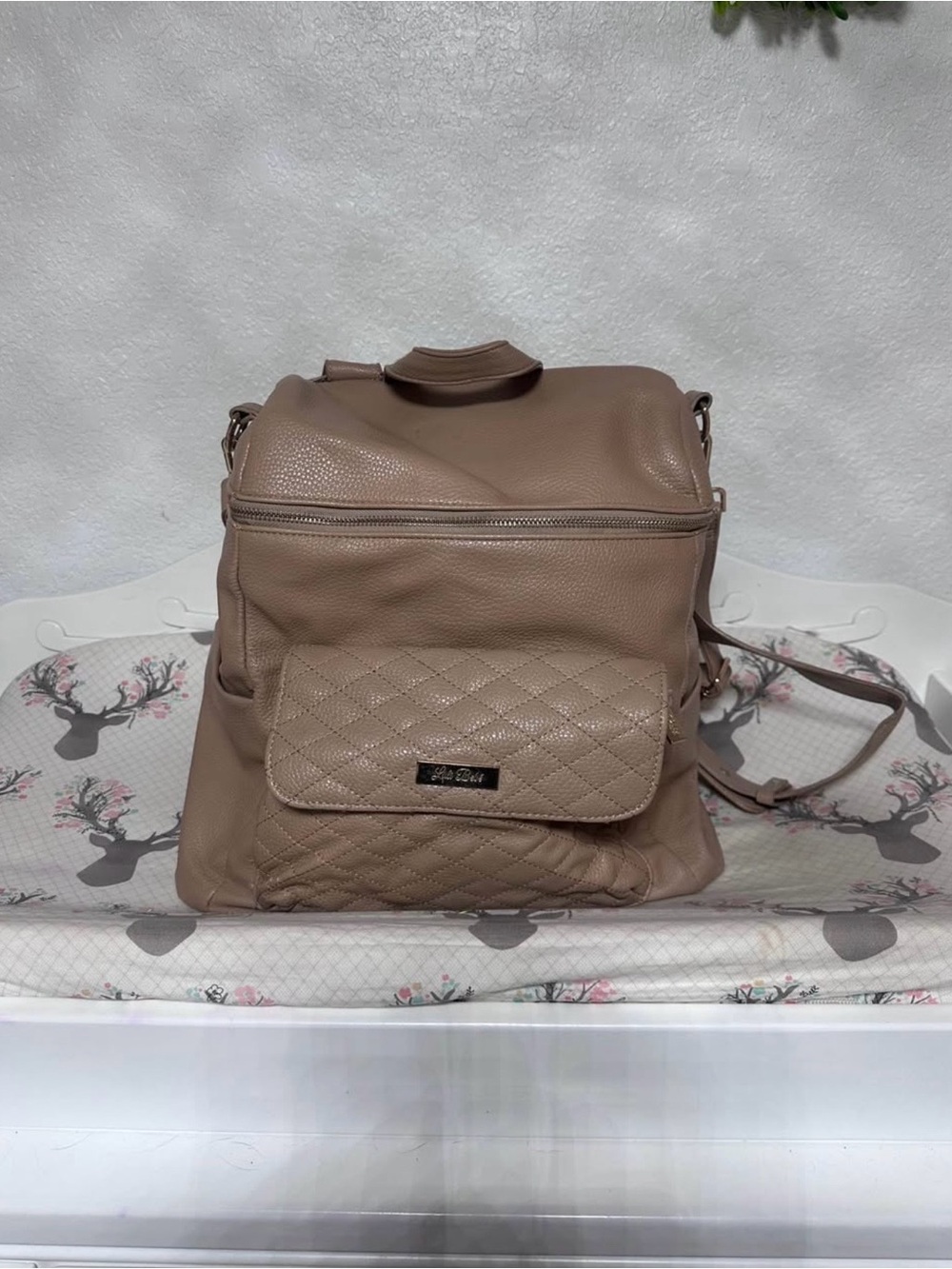 Quilted Front Pocket Women’s Backpack in Taupe